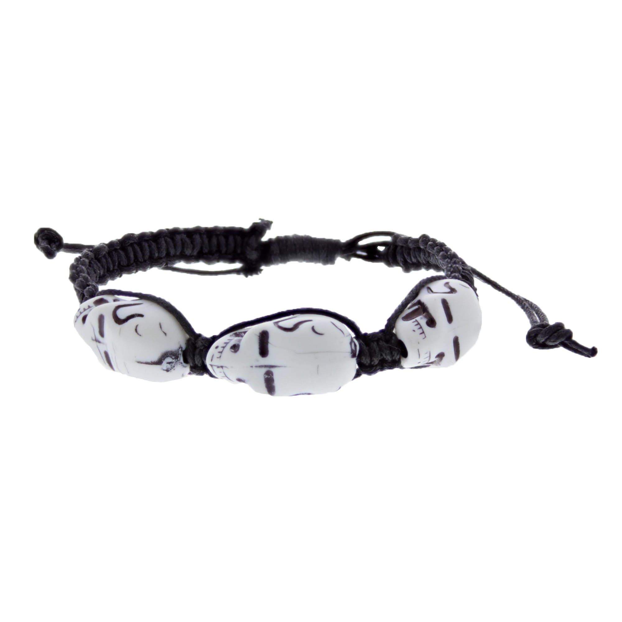 White Skulls on Black Plaited Bracelet