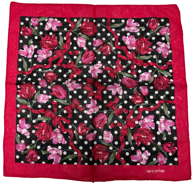 Red & Pink Floral Print Polka Dot Bandana