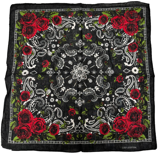 Red Roses & Paisley Print Bandana