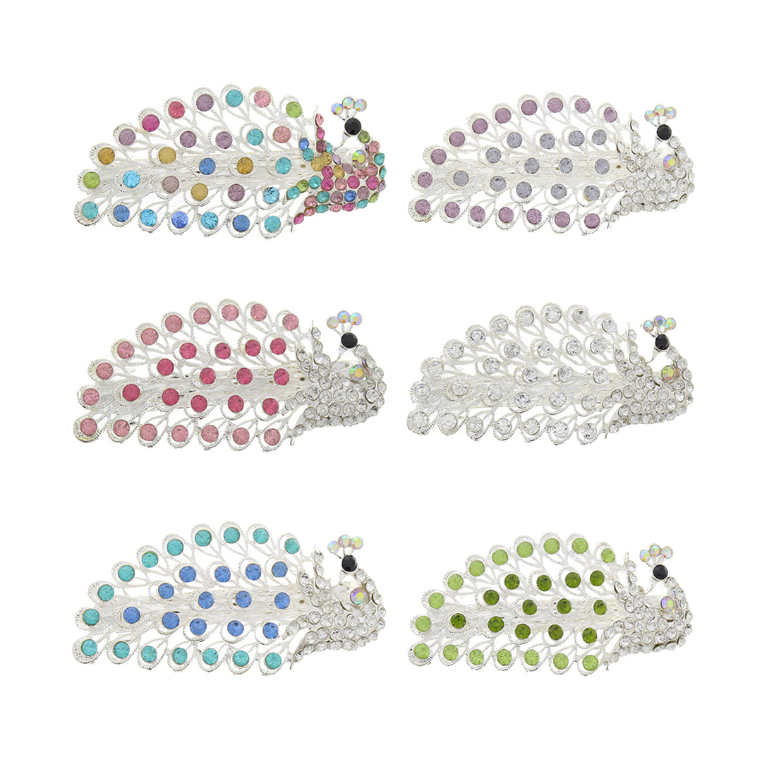 Set of 12 Metal Peacock Rhinestone Elegant Hair Clips