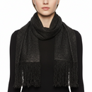 Black scarf with fringes on a white background