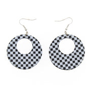 Checkered Round Geometric Hoop Disc Earrings