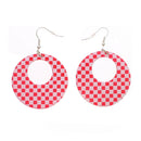 Checkered Round Geometric Hoop Disc Earrings