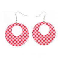Checkered Round Geometric Hoop Disc Earrings