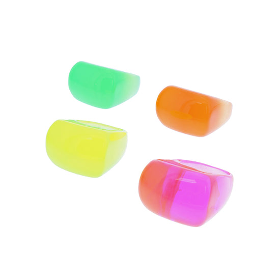 Set of 12 Plastic Neon Chunky Domed Rings