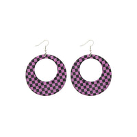 Plastic Checkered Hoop Dangle Earrings
