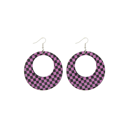 Plastic Checkered Hoop Dangle Earrings