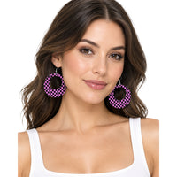 Plastic Checkered Hoop Dangle Earrings
