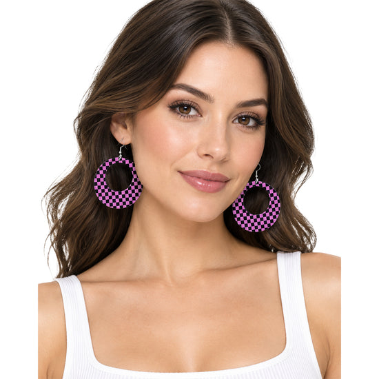 Plastic Checkered Hoop Dangle Earrings