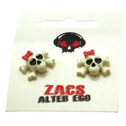 Gothic Skull with Pink Bow Earrings