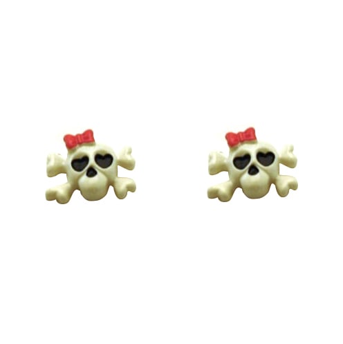 Gothic Skull with Pink Bow Earrings