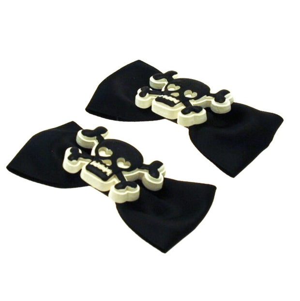 Pair of Black Bows with Jolly Roger Skull