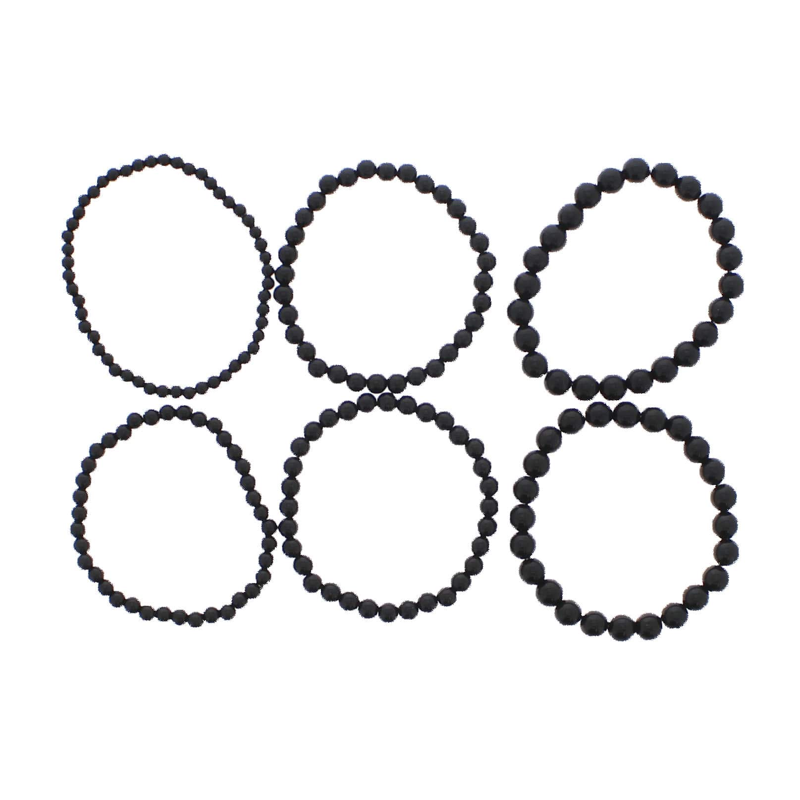 Set of 6 Assorted Size Black Bead Bracelets
