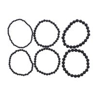 Set of 6 Assorted Size Black Bead Bracelets