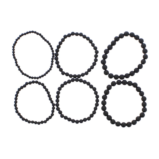 Set of 6 Assorted Size Black Bead Bracelets