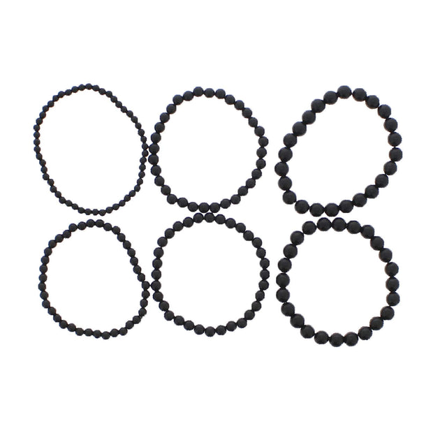 Set of 6 Assorted Size Black Bead Bracelets