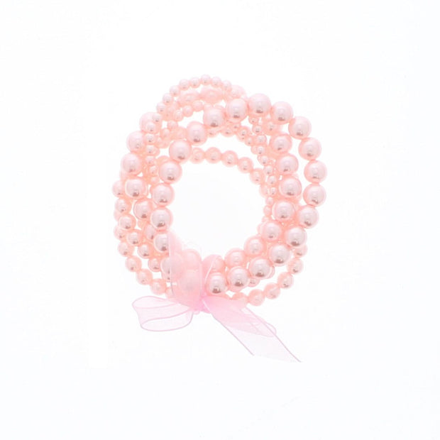 Set of 6 Assorted Size Baby Pink Pearl Bead Bracelets