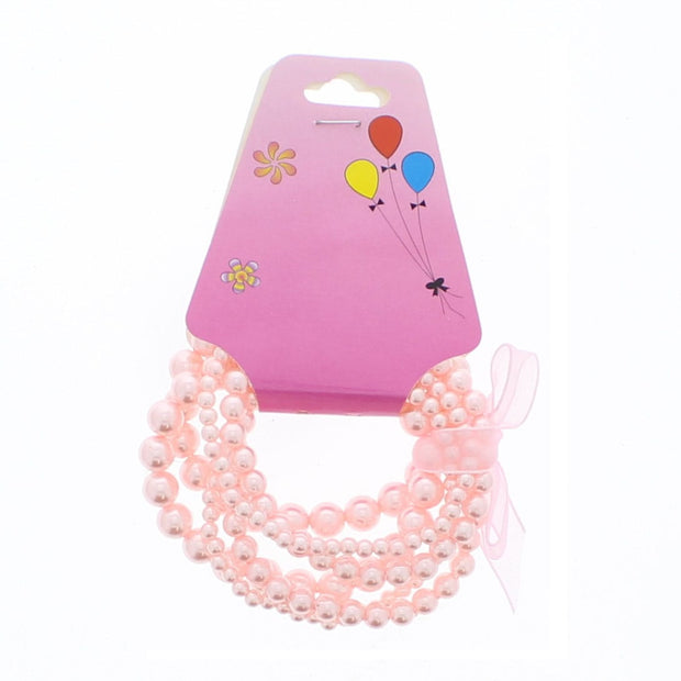 Set of 6 Assorted Size Baby Pink Pearl Bead Bracelets