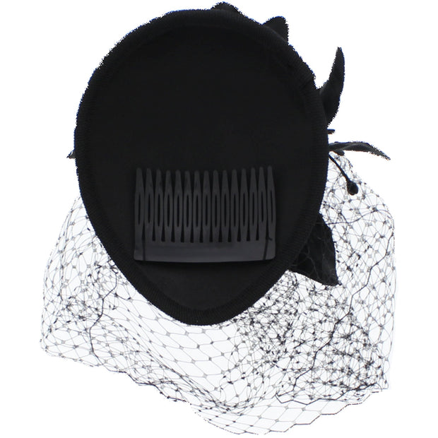 Pillbox Sequin Fascinator with Glitter Lily Flower & Mesh Net
