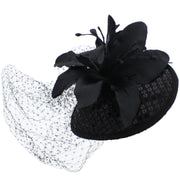 Pillbox Sequin Fascinator with Glitter Lily Flower & Mesh Net