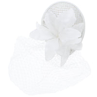 Pillbox Sequin Fascinator with Glitter Lily Flower & Mesh Net