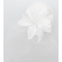 Pillbox Sequin Fascinator with Glitter Lily Flower & Mesh Net