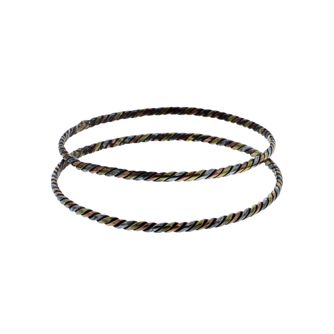 Pair of Tri-Color Metal Twisted Bangles