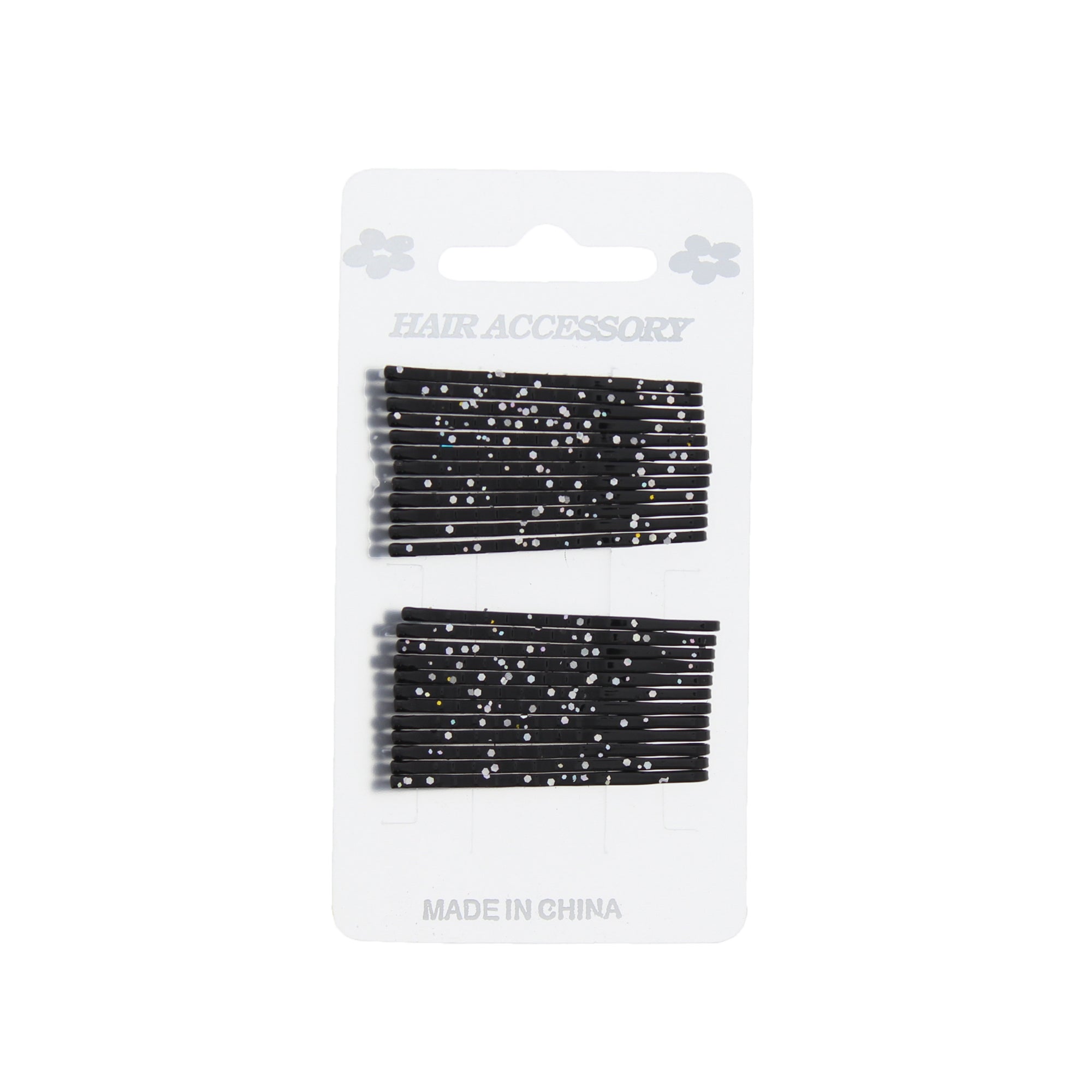 Card of 24 Black Glitter 5.4cm Hair Grips