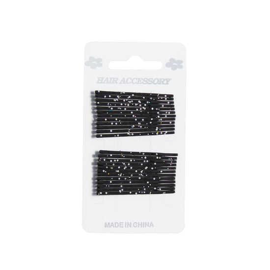 Card of 24 Black Glitter 5.4cm Hair Grips