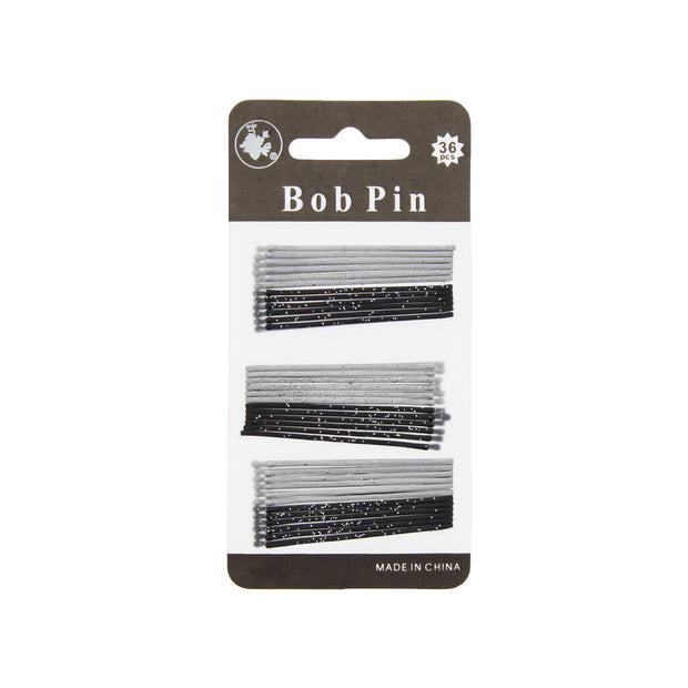 Card of 36 Black & Silver Glitter Hair Grips