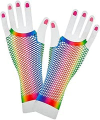 Long Rainbow Fishnet Gloves