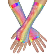 Long Rainbow Fishnet Gloves