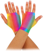Short Rainbow Fishnet Gloves