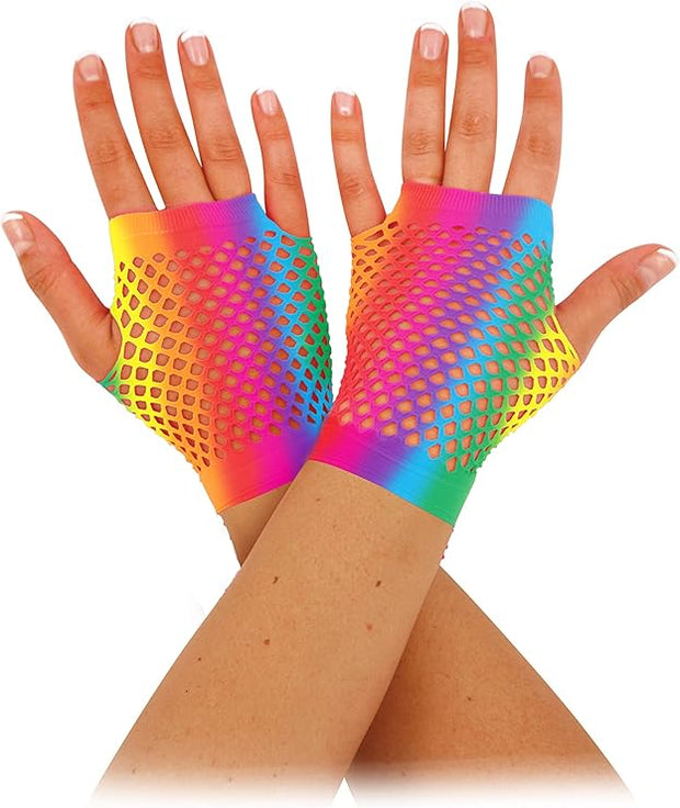 Short Rainbow Fishnet Gloves