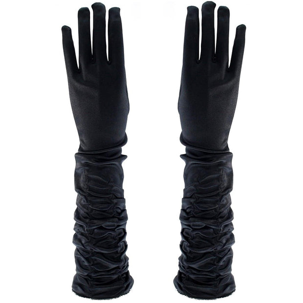 Long Ruched Satin Gloves