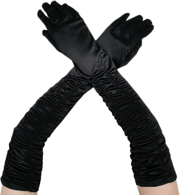 Long Ruched Satin Gloves