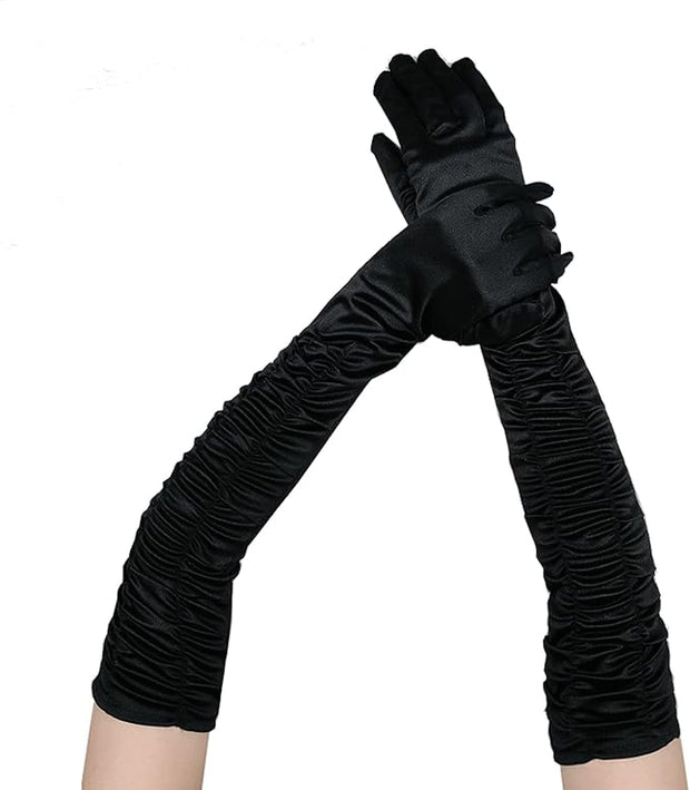 Long Ruched Satin Gloves