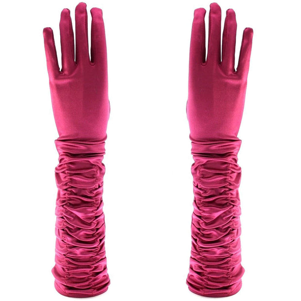 Long Ruched Satin Gloves