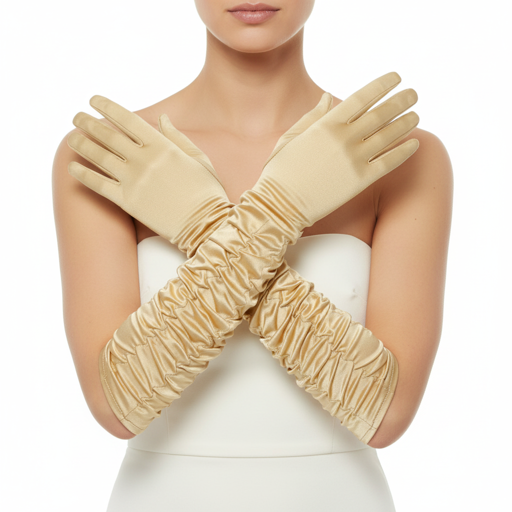 Long Ruched Satin Gloves