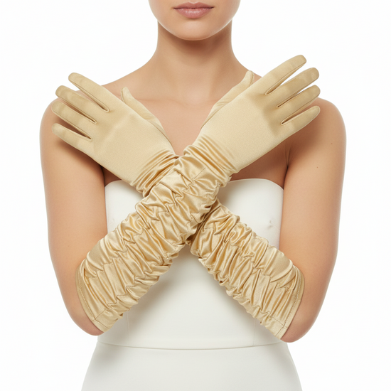 Long Ruched Satin Gloves