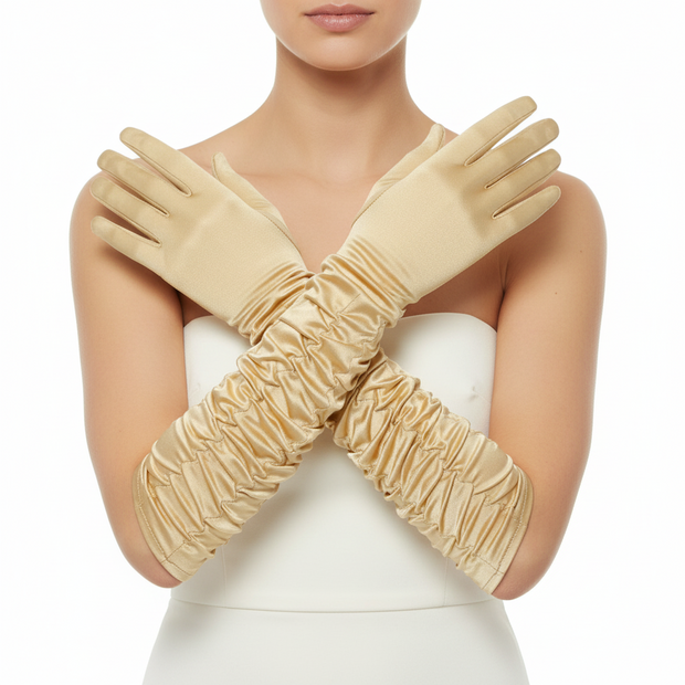 Long Ruched Satin Gloves