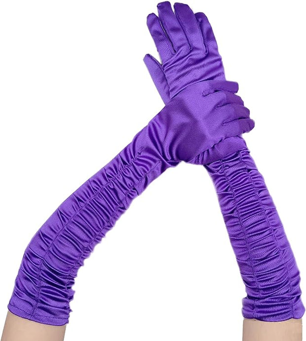 Long Ruched Satin Gloves