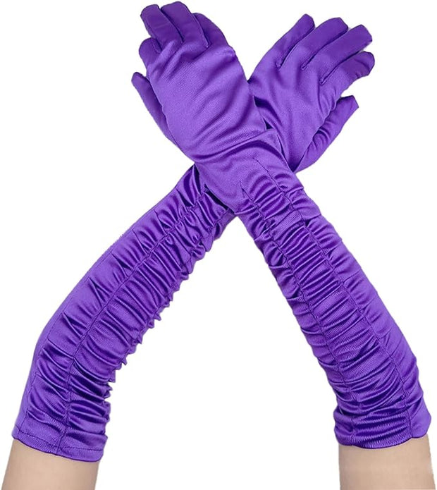 Long Ruched Satin Gloves
