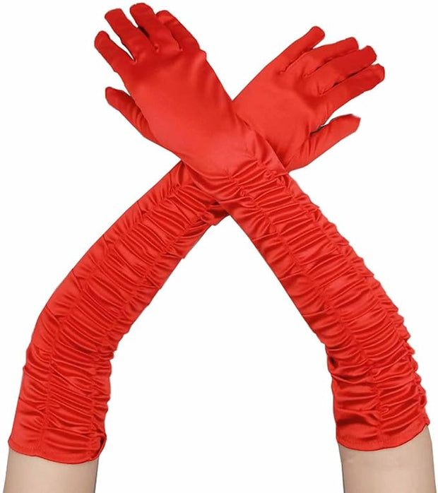Long Ruched Satin Gloves