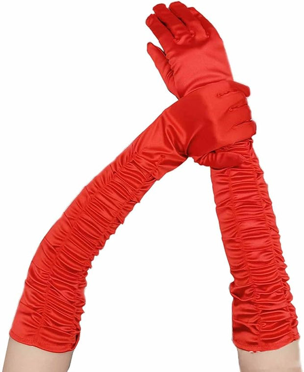 Long Ruched Satin Gloves