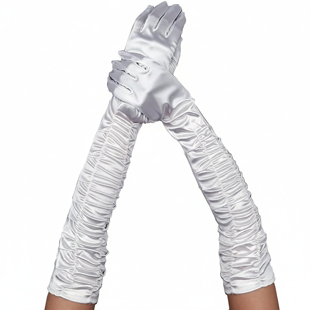 Long Ruched Satin Gloves