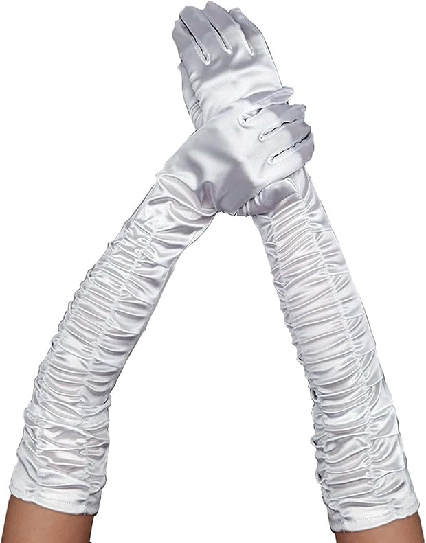 Long Ruched Satin Gloves