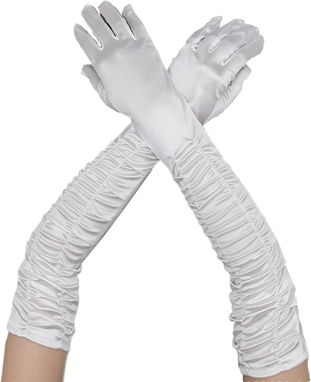 Long Ruched Satin Gloves