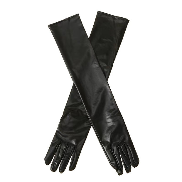 Long Black Wet Look Gloves