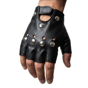 Black Fingerless PU Punk Gloves with Conical Studs